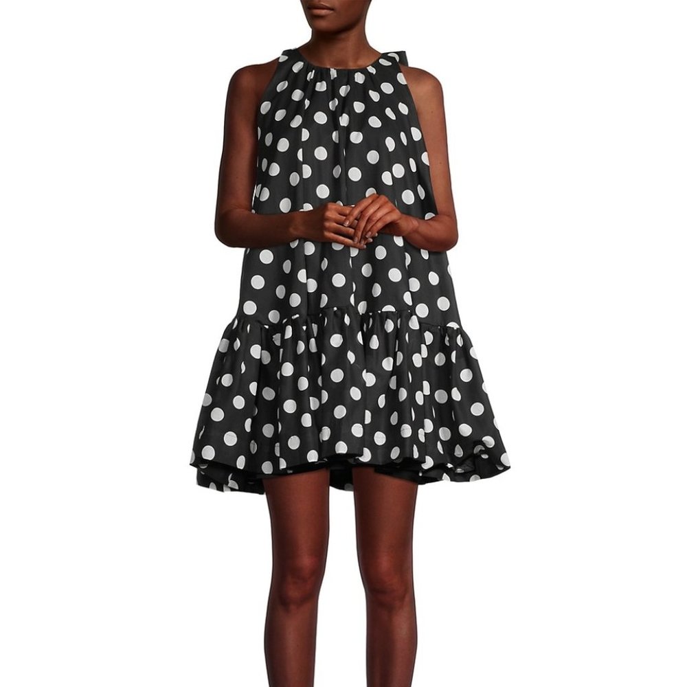 Black Halo Zuma Polka Dot Cotton Dress Large